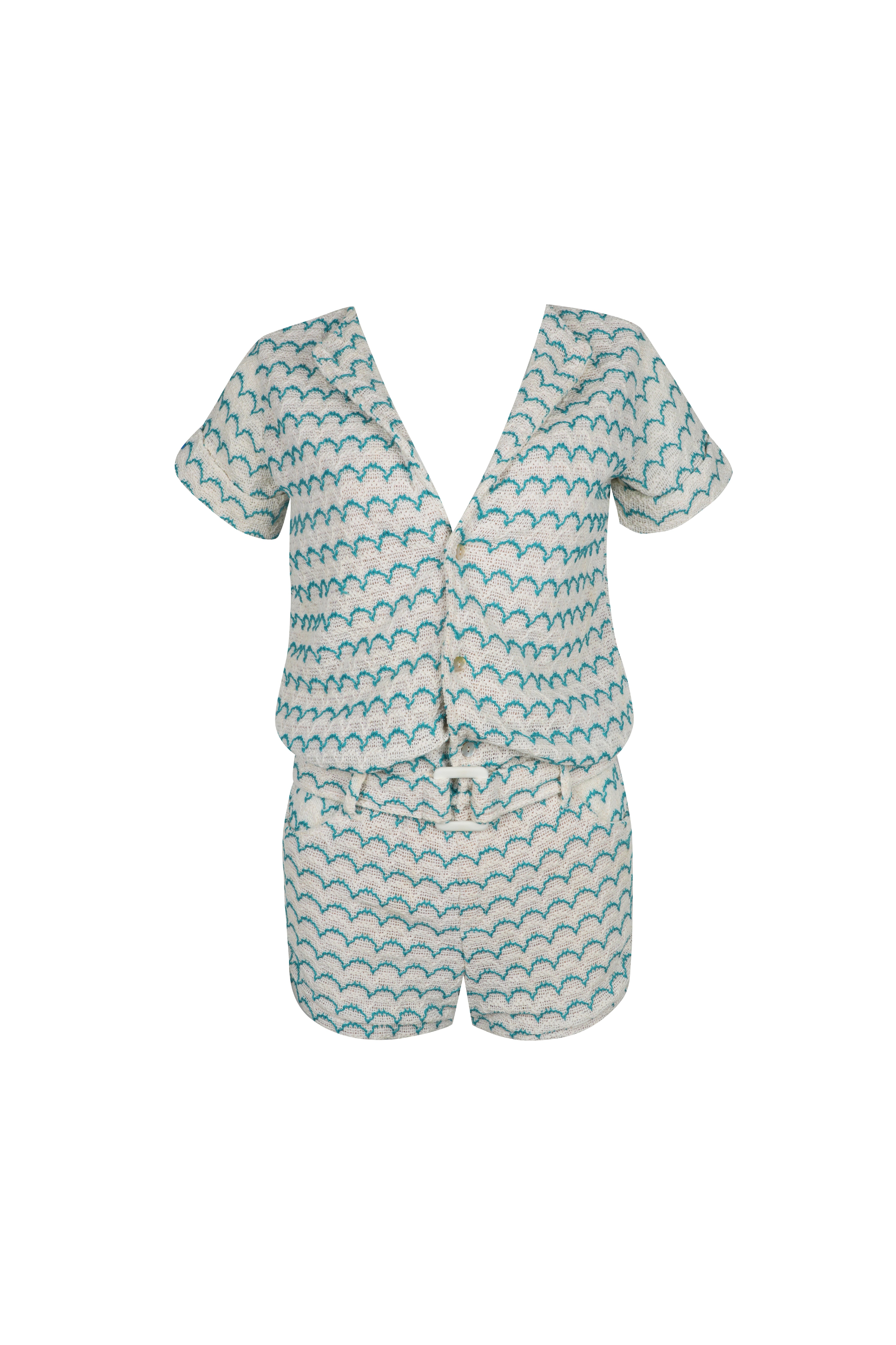 SANTA MONICA Jumpsuit - Knit Ivory Turquoise – Aanoukis Swimwear
